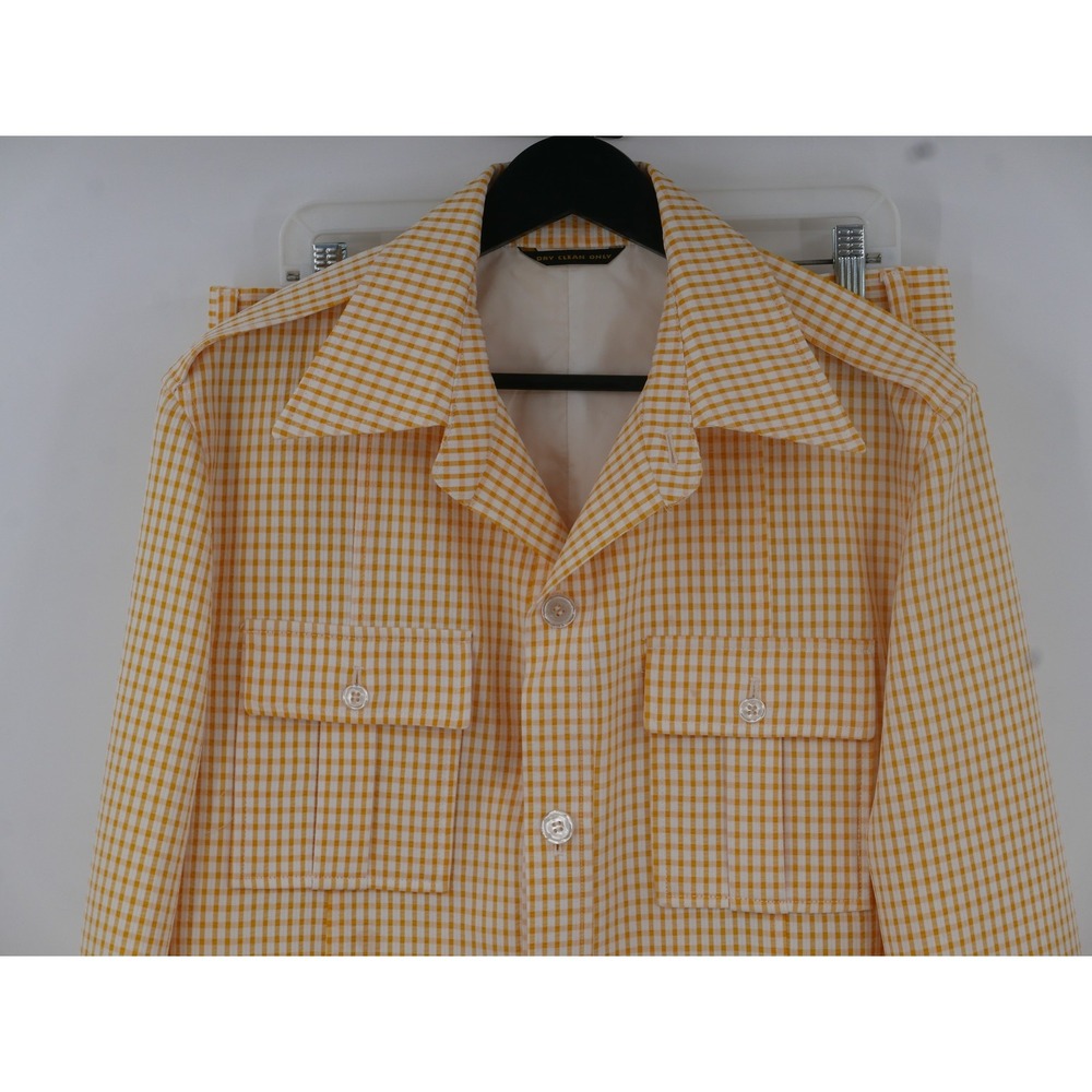 Vintage Haspel Suit Yellow Check Cotton 2 Piece Men's 42R 35x31 USA Summer